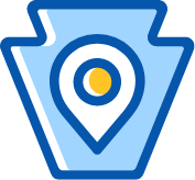 location pin icon inside the shape of the PA state